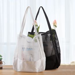 Reusable Large Capacity Shopping Net Bags Kitchen Fruit Food Storage Bag Black and White Handbag T500720