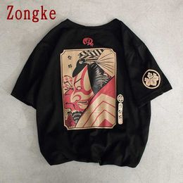 Zongke Summer Cotton Short Sleeve T Shirt Men Tshirt Samurai Print Casual Tops Fashion Male Funny T-Shirt M-5XL 210629