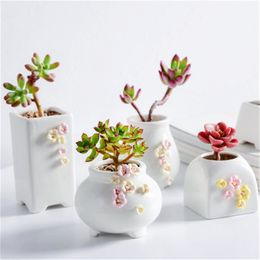 Ceramic DIY Flower Pot Vase Planter Plants Potted Bonsai Home Office Decor Desktop Ornaments Garden Supplies Succulent Plant Pot 210401