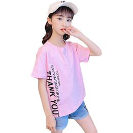 Teenage Girls Clothes Letter Tshirt + Denim Short Outfits Cuffs Girl Summer Kid 6 8 10 12 14 210528