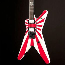 Matt Heafy White And Red Japanese Rising Sun Electric Guitar Trivium Logo Inlay, Floyd Rose Tremolo Bridge, Black Hardware