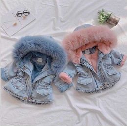 New Arrivals Girls Winter jacket Thicken Coats Children Denim Hooded Coat Kids Fur Collar Cotton Baby Girl Outwear clothing long