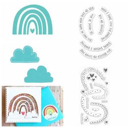 4Pcs/Set Creative Cloud Arched Rainbow Phrase Stamps And Dies For DIY Scrapbooking Paper Cards Making Crafts Templates Die 210702