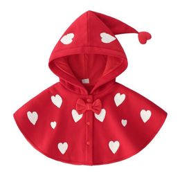 Baby Girls Cute Bowknot Loving Heart Red Cloak Children Clothing Autumn Winter Knitted Kids Cardigan Coat 210521