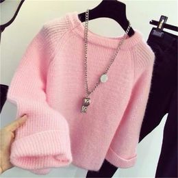 Loose Knitted Round Neck Sweater Women Simple Fashion Small Fresh Style Elastic Solid Bottoming Sweater Pullover Female Spring 210806