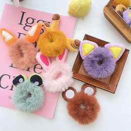 Cute Animal Ears Furry Elastic Hair Bands Lovely Colorful Rabbit Fox Cat Ears Rabbit Fur Scrunchies Cute Bear Hair Accessories