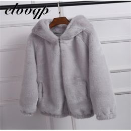 women Autumn Winter Faux Fur Coat With Hood Female Fashion Casual Loose Artificial Fur Jacket Fake Rabbit Fur Outwear 210927