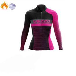 VEZZO Women Winter Cycling Jersey Long Sleeve Keep Warm Fleece Bicycle Clothing Shirt Pro Team Bike Jerseys Tops Wear Brazil G1130