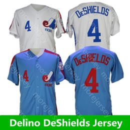 Montreal Expos 4 Delino Deshields Jersey White Blue All Ed Embroidery Size S-3XL