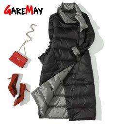 winter jacket Women Double Sided Down Long Jacket Winter Turtleneck White Duck Coat Breasted Warm Parkas 210428