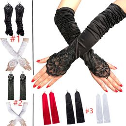 Sports Gloves Women's Evening Party Formal Solid Colour Satin Long Fingerless Mittens For Events Activities Red White Black