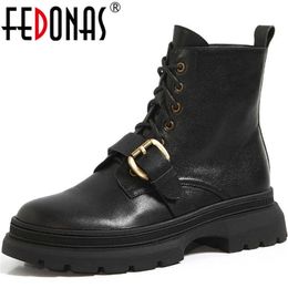 Ankle Boots Female Women Shoes Metal Buckle Thick Heels Motorcycle Autumn Winter Party est 210528