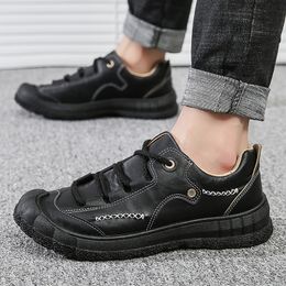 Men Casual Shoes Flat Fashion Lace Up Autumn Spring Leather Low Top Sneakers Male Non-slip Outdoor Work Comfortable