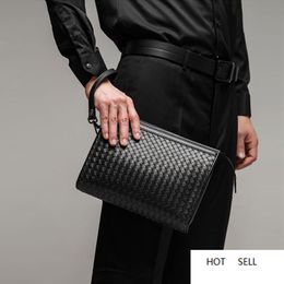 Top Genuine Leather Business Clutch Large Capacity File Bag Fashion Casual Embroidery Envelope Package