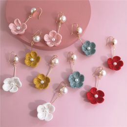Korean Pearl Earrings Flowers Long Earrings For Women Fashion Jewellery Oorbellen Brincos Accessories