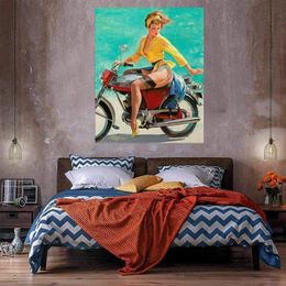 -Chica sexy en la motocicleta enorme pintura al óleo sobre lienzo Home Decor Handcrafts / HD Imprimir Wall Art Fotos La personalización es aceptable 21051112