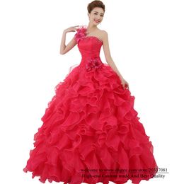 Quinceanera Dresses 2021 Sexy Elegant One-Shoulder Flowers Crystal Party Prom Formal Lace Up Ball Gown Organza Vestidos De 15 Anos232m
