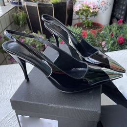 2022 9CM High Heel Shoes Women Pumps Wedding Runway Pointed Toe 6CM Low Black Fashion Woman Sandals Lady Brand Design slingback sexy genuine leather sole 35-42 with box