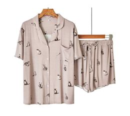 2PCS Pajamas Women Cartoon Pajamas Set Casual Modal Sleepwear Shirt&Shorts Cute Nightwear Intimate Lingerie Soft Homewear Q0706