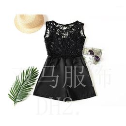 Women's Jumpsuits & Rompers La Nice Sexy Lace Loose Playsuit Female Hollow Out Backless Sleeveless Jumpsuit Shorts Beach Summer Pure Color S