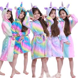 Unicorn Hooded Children Bathrobes Baby Rainbow Bath Robe Animal For Boys Girls Pyjamas Nightgown Kids Sleepwear 3-11Y 1303 Y2