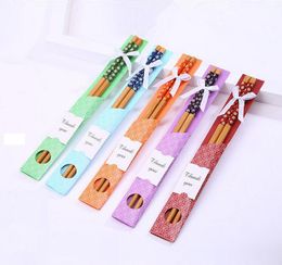 200pairs "East Meet West" Natural Bamboo Chopsticks Tableware Wedding Favour Party Gift Souvenirs