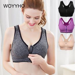 Plue Size Sport Bra Woman Front Zipper Push Up Sports Bras Top Shockproof Running Workout Padded Wirefree Fitness XL XXL1