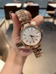 Classic Women Wristwatch Casual female Mother of pearl dial Gold Colour Quartz Watches Stainless Steel diamonds clock 32mm