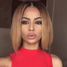 Ombre Colour Short Bob Brown Style Wig Simulation Brazilian Human Hair Ombre Short Bob Style Wig With Bang For Black Womenfactory direct