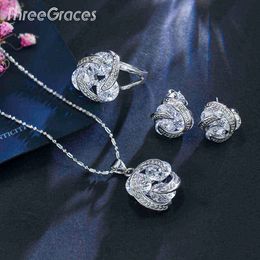 Jewelry Sets Luxury designer Bracelet ThreeGraces Fashion 925 Silver Cubic Zirconia Knot Earrings Necklace and Ring Set for Women Dancing Pa