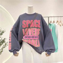 Korean version of the letter loose oversized hoodie women fashion long-sleeved top coat trendy sweatshirt 210805