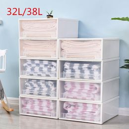 32/38L Large Drawer Type Clothes Storage Box Quilt Clothes Underwear Organiser Dust Cabinet Storage Container Household Storage 210330