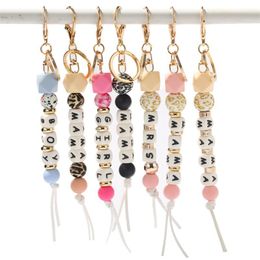 Silicone Beaded Keychain Party Favour MAMA MRS GIRL BOY Letter Key Chain Car Pendant Women's Jewellery Bag Accessories Mother's Day Gift