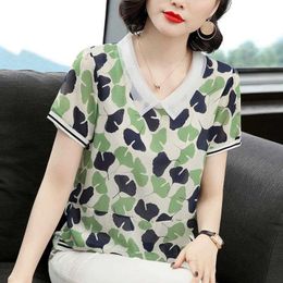 Women Spring Summer Style Chiffon Blouses Shirts Lady Casual Short Sleeve Peter Pan Collar Printed Blusas Tops DF3757 210609