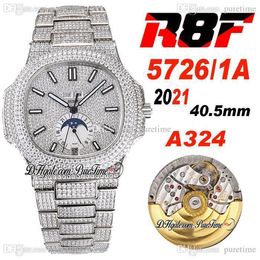 2021 R8F 5726/1A Cal A324 Automatic Mens Watch Moon Phase Steel Paved Diamonds Dial Stick Iced Out With Bling Diamond Bracelet Super Edition Jewelry Watches Puretime