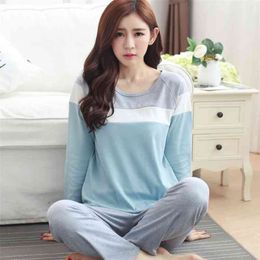 5XL Plus Size Fall Women's Home Clothes Big Size Female Pajamas Set Large Size Womens Homewear Long Sleeve Pajamas Lounge Wear 210330