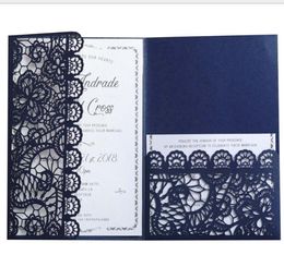 2021 New 3 Folds Navy Blue Wedding Invitations Cards For Wedding Bridal Shower Engagement Birthday Graduation Invites