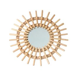 Mirrors Sun Shape Decorative Mirror Rattan Innovative Art Decoration Round Makeup Dressing Bathroom Wall Hanging