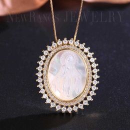 Newranos Virgin Mary Pendant Necklace Pave Cubic Zirconias Necklace for Women Fashion Jewellery PGY011 X0707