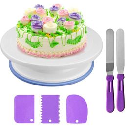cake icing smoother tool Canada - Other Bakeware Rotating Cake Stand With 2 Icing Spatula,Cake Decorating Tool Supplies 3 Smoother,Cake Spinner For