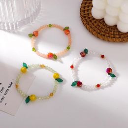 Korean Spring Product Cute Colorful Fruit Beaded Elastic Rope Bracelet Girl Crystal Student Wrist Decoration Beaded, Strands