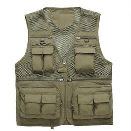 Unloading Men's Vest Tactical Webbed Gear Coat Summer Pographer Waistcoat Tool Many Pocket Mesh Work Sleeveless Jacket Male 210527