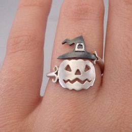 Cluster Rings Cute Halloween Ghost Witch Broom Finger Ring Open Party Cosplay Jewelry Vintage Punk Drop