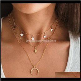 Necklaces & Pendants Jewellery Hebedeer Fashion Multilayer Moon Star Pendant Golden Women Necklace Chocker Jewlery Link Chai