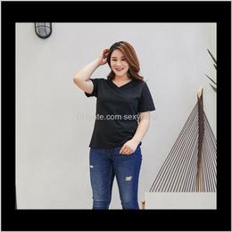 Tops & Tees Womens Clothing Apparel Drop Delivery 2021 Extra Large Ladies Short Sleeve Casual Loose Pure Colour Fat Plus Size Cotton V-Neck To