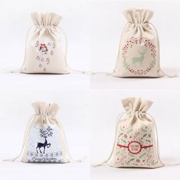 cookie gift bags UK - Christmas Decorations Gifts Bags Year Drawstring Packaging Biscuit Cookies Candy Pouch 2022 Xmas