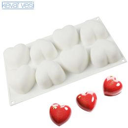 8 Heart Mousse Cake Mould French Dessert Silicone Valentine's Day Chocolate Jelly Baking Tools Cake Decorating Tool