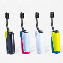 KT-717 Portable Lighter Shape Compact Foldable Toothbrush Travel Camping Outdoor with Toothpaste Bottle - Green