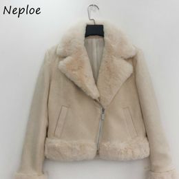 Neploe Herbst Winter Neue Süße Vintage Mantel Japanischen Stil Doppel Taschen Frau Jacke Warme Pelz Kragen Zip Femme Tops 210423