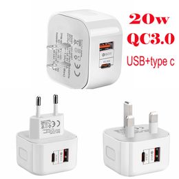 PD 20W Quick Charge US EU UK Plug QC3.0 USB Fast Charger Universal Wall Mobile Phone Tablet Chargers with type C For Iphone 13 12 Pro Max Samsung Huawei Xiaomi